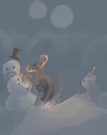 animal artist:brack attack black_headwear brown_fur character:mrsha coal corusdeer crossed_out_eyes deer exclamation_mark front_view frown full_moon glowing gnoll hat horn moon night outside side_view sky snow snowman spoiler:volume9 tophat white_fur // 2375x3000 // 657.8KB // rating:Safe