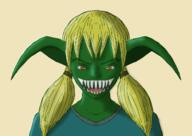 artist:gridcube blonde_hair blue_chestwear character:snapjaw female front_view goblin green_skin hairband head_only long_ears long_hair red_eyes sharp_teeth simple_background smile solo spoiler:book5 spoiler:volume4 twin_tails yellow_background // 1240x877 // 544.2KB // rating:Safe