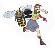 animal arm_raised artist:lechatdemon ashfire_bee attack bee black_eyes blue_eyes boots brown_footwear character:apista character:lyonette_du_marquin copyright:pokémon duo female flying front_view hair_ribbon hairband human insect long_hair meta:crossover nude pokéball purple_legwear red_hair shirt simple_background skirt spoiler:book5 spoiler:volume4 stinger throwing white_background wing yellow_chestwear // 959x833 // 56.2KB // rating:Safe
